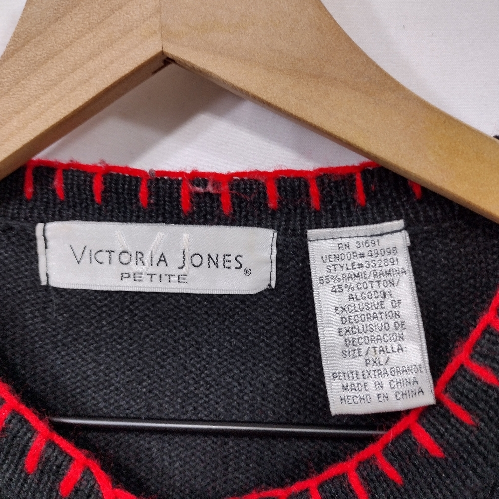 Vintage Victoria Jones Beaded Christmas Cardigan Sweater Women PXL Black Holiday - Picture 7 of 7